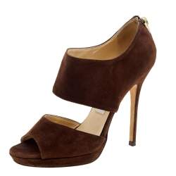 Jimmy Choo Brown Suede Lagoon Open Toe Sandals Size 37.5