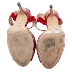 Pre Owned Jimmy Choo Red Patent Leather Peep-Toe Platform Ankle-Strap Sandals Size 37