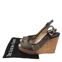 مملوكة مسبقًا صندل جيمي تشو قماش مغزول بيج / أسود نعل روكي مقاس 39