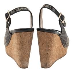 مملوكة مسبقًا صندل جيمي تشو قماش مغزول بيج / أسود نعل روكي مقاس 39