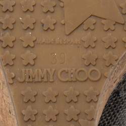 مملوكة مسبقًا صندل جيمي تشو قماش مغزول بيج / أسود نعل روكي مقاس 39