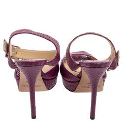 Jimmy Choo Purple Python Leather Peep-Toe Platform Ankle-Strap Sandals Size 36