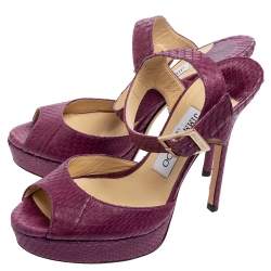 Jimmy Choo Purple Python Leather Peep-Toe Platform Ankle-Strap Sandals Size 36