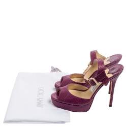 Jimmy Choo Purple Python Leather Peep-Toe Platform Ankle-Strap Sandals Size 36