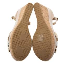 Pre Owned صندل جيمي تشو جلد فيلين ميتالك وجلد لامع ثلاثي اللون سير كاحل ونعل روكي سميك مقاس 35.5