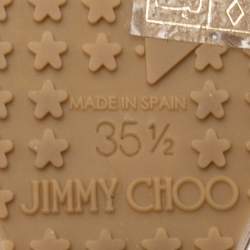 Pre Owned صندل جيمي تشو جلد فيلين ميتالك وجلد لامع ثلاثي اللون سير كاحل ونعل روكي سميك مقاس 35.5