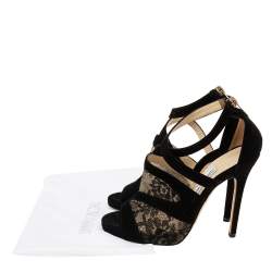 Jimmy Choo Black Lace and Suede Flyte Sandals Size 36.5