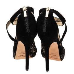 Jimmy Choo Black Lace and Suede Flyte Sandals Size 36.5