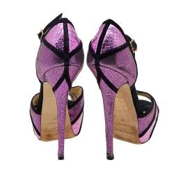 Jimmy Choo Metallic Pink Python Embossed Leather And Suede Platform Ankle Strap Sandals Size 36