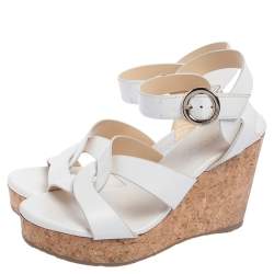 Pre Owned صندل جيمي تشو عليلي جلد أبيض نعل روكي فيلين مقاس 36