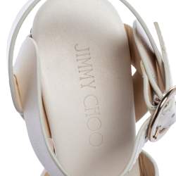 Pre Owned صندل جيمي تشو عليلي جلد أبيض نعل روكي فيلين مقاس 36