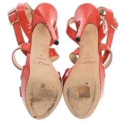 Jimmy Choo Orange Patent Leather Ankle Strap Sandals Size 37