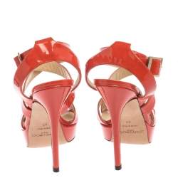Jimmy Choo Orange Patent Leather Ankle Strap Sandals Size 37
