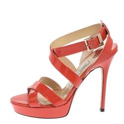 Jimmy Choo Orange Patent Leather Ankle Strap Sandals Size 37