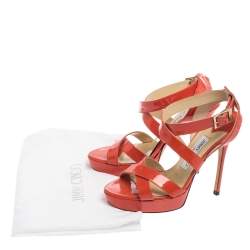 Jimmy Choo Orange Patent Leather Ankle Strap Sandals Size 37