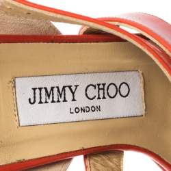 Jimmy Choo Orange Patent Leather Ankle Strap Sandals Size 37