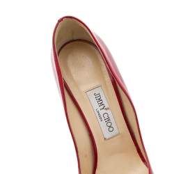 Pre Owned Jimmy Choo Red Patent Leather Wedge Peep Toe Pumps Size 40