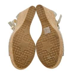 مملوكة مسبقًا صندل جيمي تشو بيلا جلد نقش ثعبان بني / بيج سير حرف تي نعل روكي مقاس 38.5