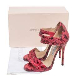 Jimmy Choo Pink/Black Python Leather Lee Sandals Size 38