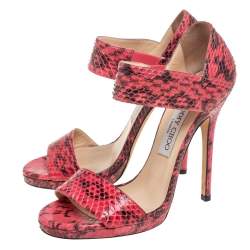 Jimmy Choo Pink/Black Python Leather Lee Sandals Size 38