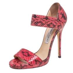 Jimmy Choo Pink/Black Python Leather Lee Sandals Size 38