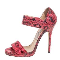 Jimmy Choo Pink/Black Python Leather Lee Sandals Size 38
