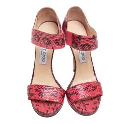 Jimmy Choo Pink/Black Python Leather Lee Sandals Size 38