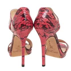 Jimmy Choo Pink/Black Python Leather Lee Sandals Size 38