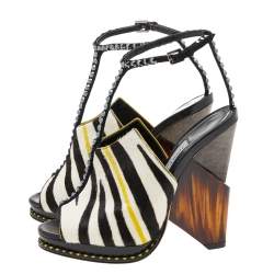 Pre Owned Jimmy Choo Multicolor Calf Hair Crystal Embellished Kascade T-Strap Wedge Sandals Size 36