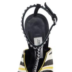 Pre Owned Jimmy Choo Multicolor Calf Hair Crystal Embellished Kascade T-Strap Wedge Sandals Size 36