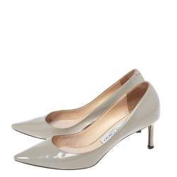 Pre Owned Jimmy Choo Grey Patent Leather Pointed Toe Pumps Size 36.5