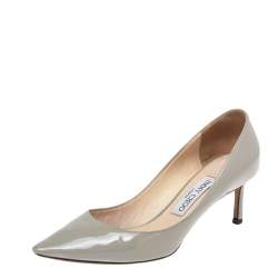 Pre Owned Jimmy Choo Grey Patent Leather Pointed Toe Pumps Size 36.5