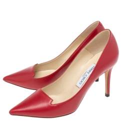 Pre Owned Jimmy Choo Red Leather Avril Pointed Toe Pumps Size 36.5