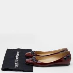 Jimmy Choo Burgundy Patent Leather Crystal Embellished Watson Ballet Flats Size 37.5