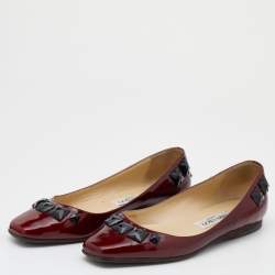 Jimmy Choo Burgundy Patent Leather Crystal Embellished Watson Ballet Flats Size 37.5