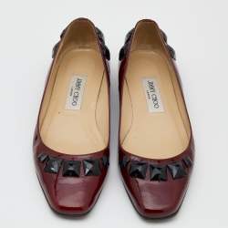 Jimmy Choo Burgundy Patent Leather Crystal Embellished Watson Ballet Flats Size 37.5