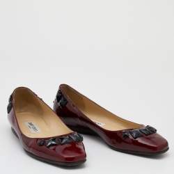 Jimmy Choo Burgundy Patent Leather Crystal Embellished Watson Ballet Flats Size 37.5