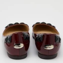 Jimmy Choo Burgundy Patent Leather Crystal Embellished Watson Ballet Flats Size 37.5