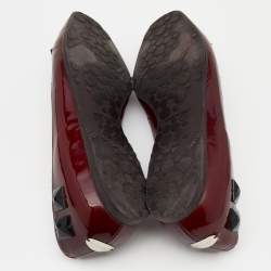Jimmy Choo Burgundy Patent Leather Crystal Embellished Watson Ballet Flats Size 37.5