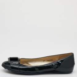 Pre Owned Jimmy Choo Dark Green Patent Leather Morse Buckle Ballet Flats Size 39