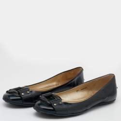 Pre Owned Jimmy Choo Dark Green Patent Leather Morse Buckle Ballet Flats Size 39
