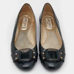 Pre Owned Jimmy Choo Dark Green Patent Leather Morse Buckle Ballet Flats Size 39