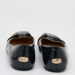 Pre Owned Jimmy Choo Dark Green Patent Leather Morse Buckle Ballet Flats Size 39