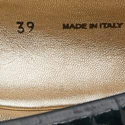 Pre Owned Jimmy Choo Dark Green Patent Leather Morse Buckle Ballet Flats Size 39
