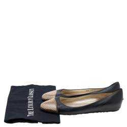 Pre Owned Jimmy Choo Black Leather Waine Chainmail Cap Toe Ballet Flats Size 38.5