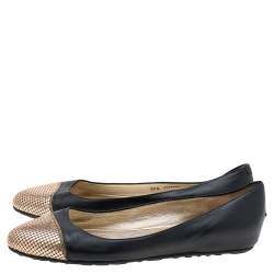Pre Owned Jimmy Choo Black Leather Waine Chainmail Cap Toe Ballet Flats Size 38.5