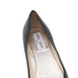 Pre Owned Jimmy Choo Black Leather Waine Chainmail Cap Toe Ballet Flats Size 38.5