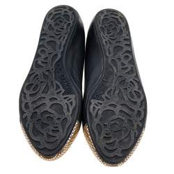 Pre Owned Jimmy Choo Black Leather Waine Chainmail Cap Toe Ballet Flats Size 38.5