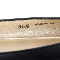 Pre Owned Jimmy Choo Black Leather Waine Chainmail Cap Toe Ballet Flats Size 38.5