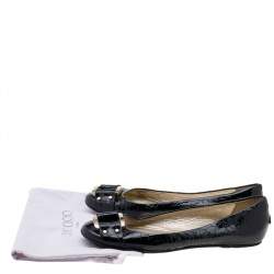 Pre Owned Jimmy Choo Black Croc Embossed Patent Leather Morse Buckle Ballet Flats Size 39